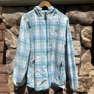 Vintage Privacy Wear Plaid Hooded Cotton Jacket Blue White Size XXL Preppy